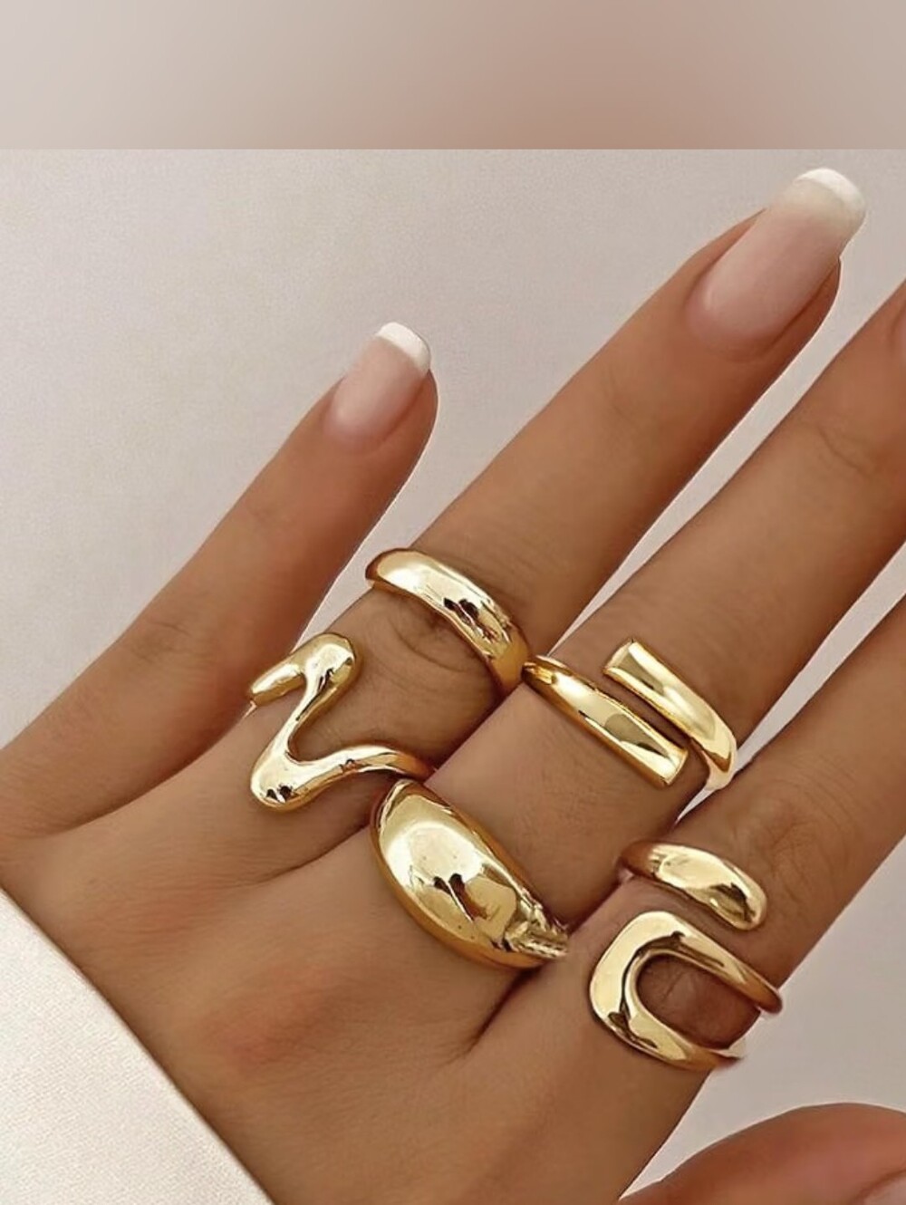 18K Gold Plated Stackable Statement Ring Set - Picture 6 of 6